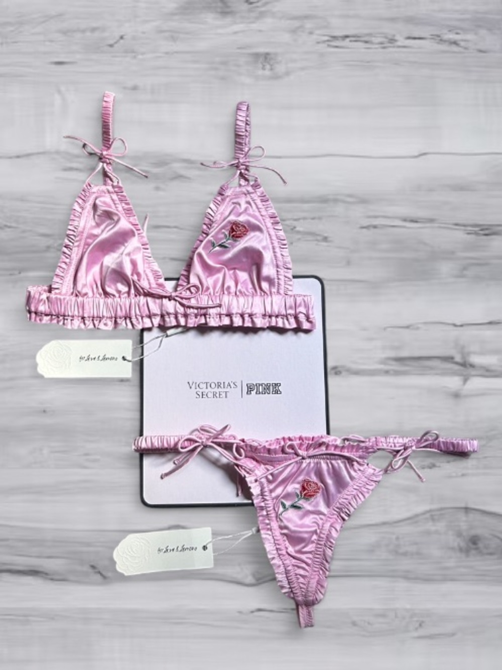 🆕💕🍋 For Love & Lemons Rose Coquette Set Victoria Secret XS NWT🌹